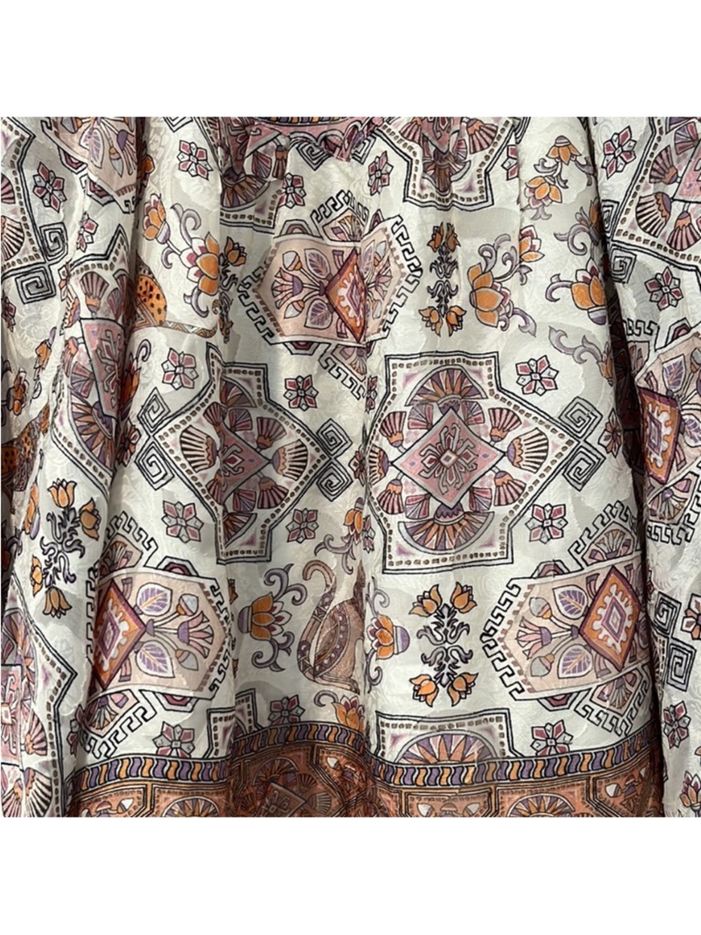 Anthro Flora 100% Silk Blouse Sheer Boho Paisley Peasant Top Neutral size L - Picture 5 of 6